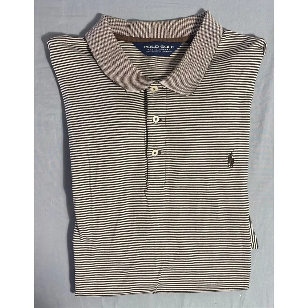 Polo Golf Ralph Lauren Brown Stripped Polo Size 2XL XXL Golf Shirt Brown Pony